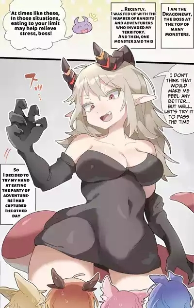 The dragon girl swallows all the adventurers whole in a swollen belly samesize vore comic 1