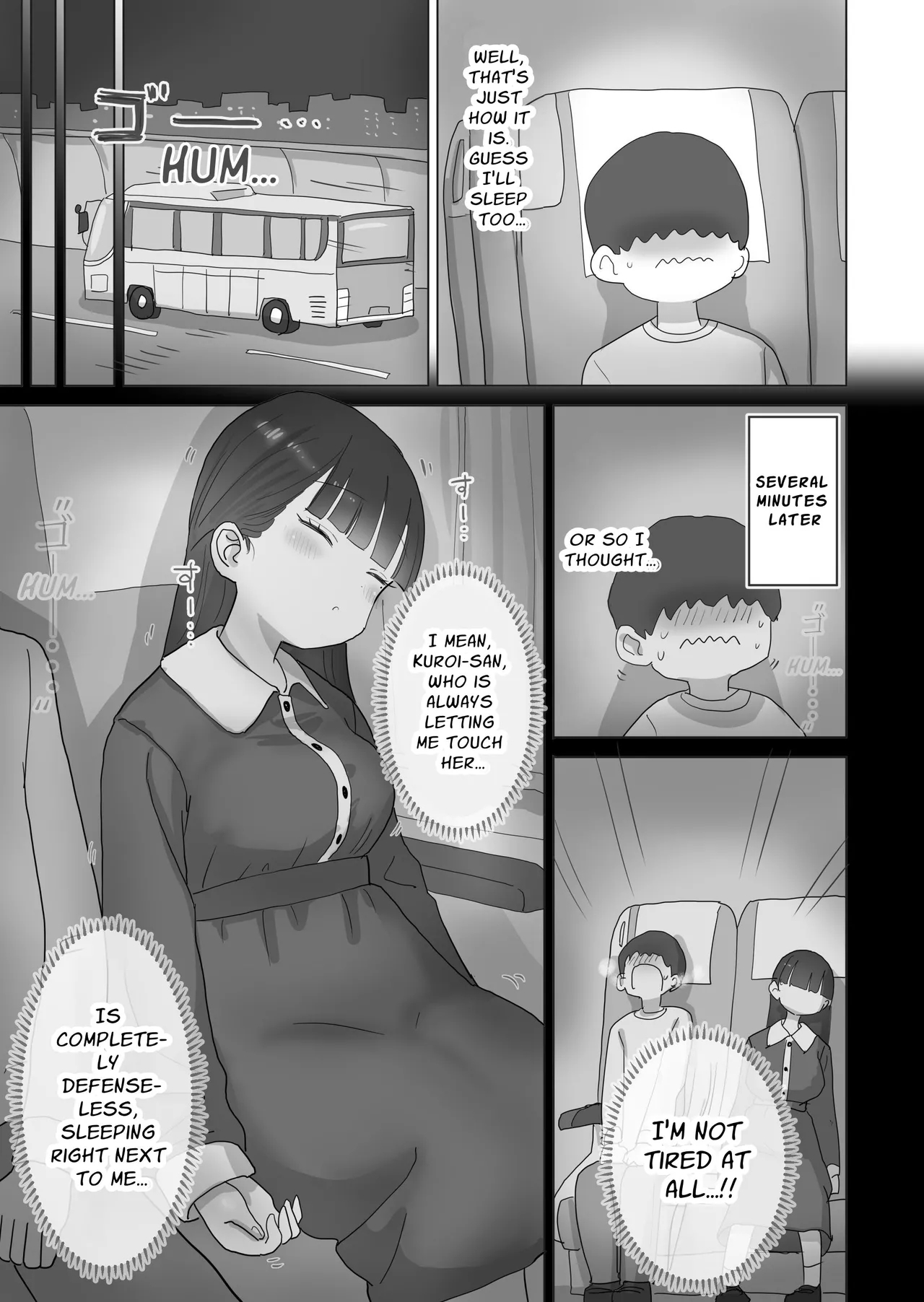 Yokou Bus Demo Kossori Nakadashi Sasete Kureru Classmate no Kuroi-san | My Classmate Kuroi Lets Me Secretly Creampie Her Even On An Overnight Bus - Page 7