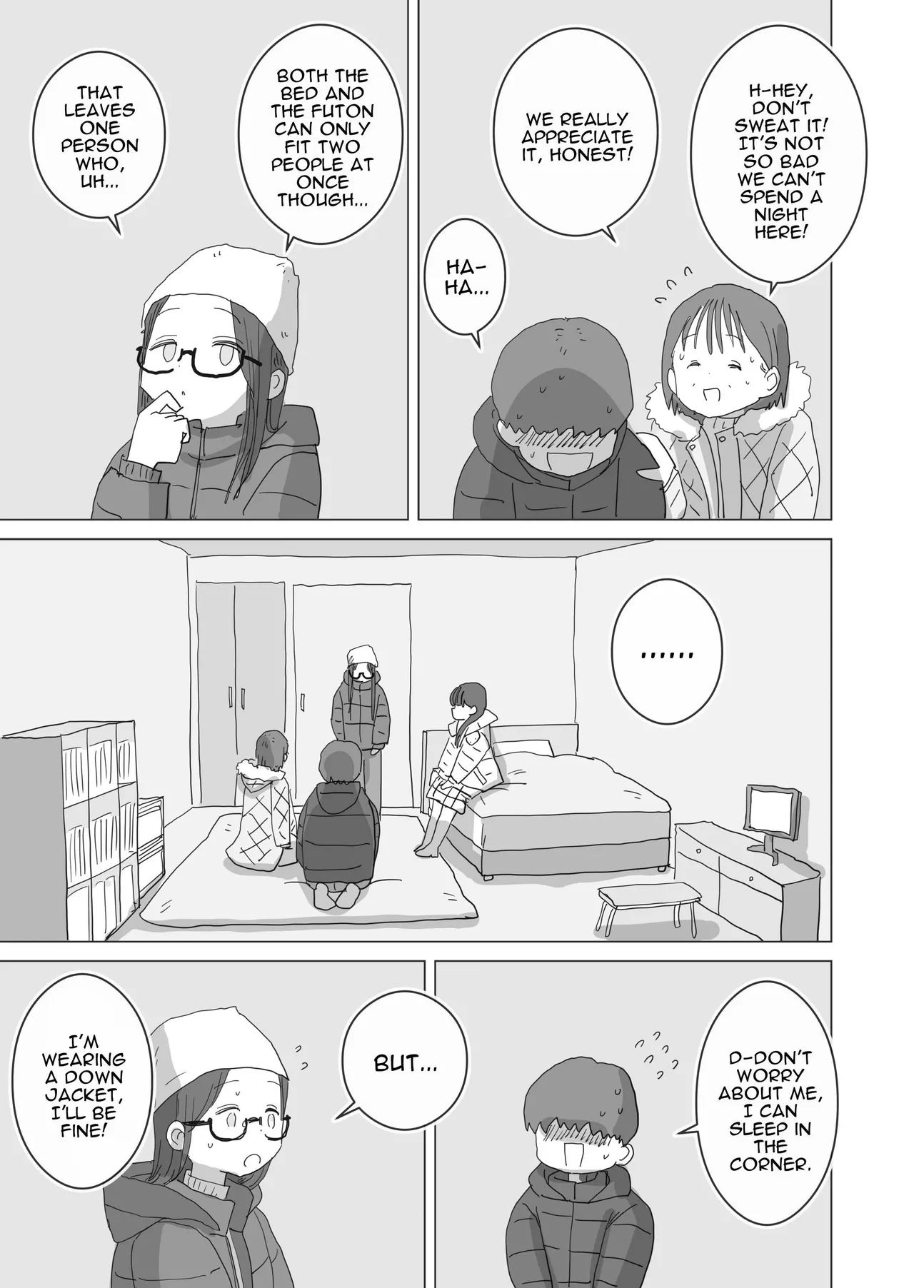 Aru Ooyuki no Tsumetai Yoru Boku no Ie no Futon no Naka de Beittachi ga Naisho de Micchaku Atatame Ecchi Shite Kureta. | One Cold Snowy Night, My Colleague Secretly Had Intimate Warm-up Sex With Me Under The Bed Sheets. - Page 10