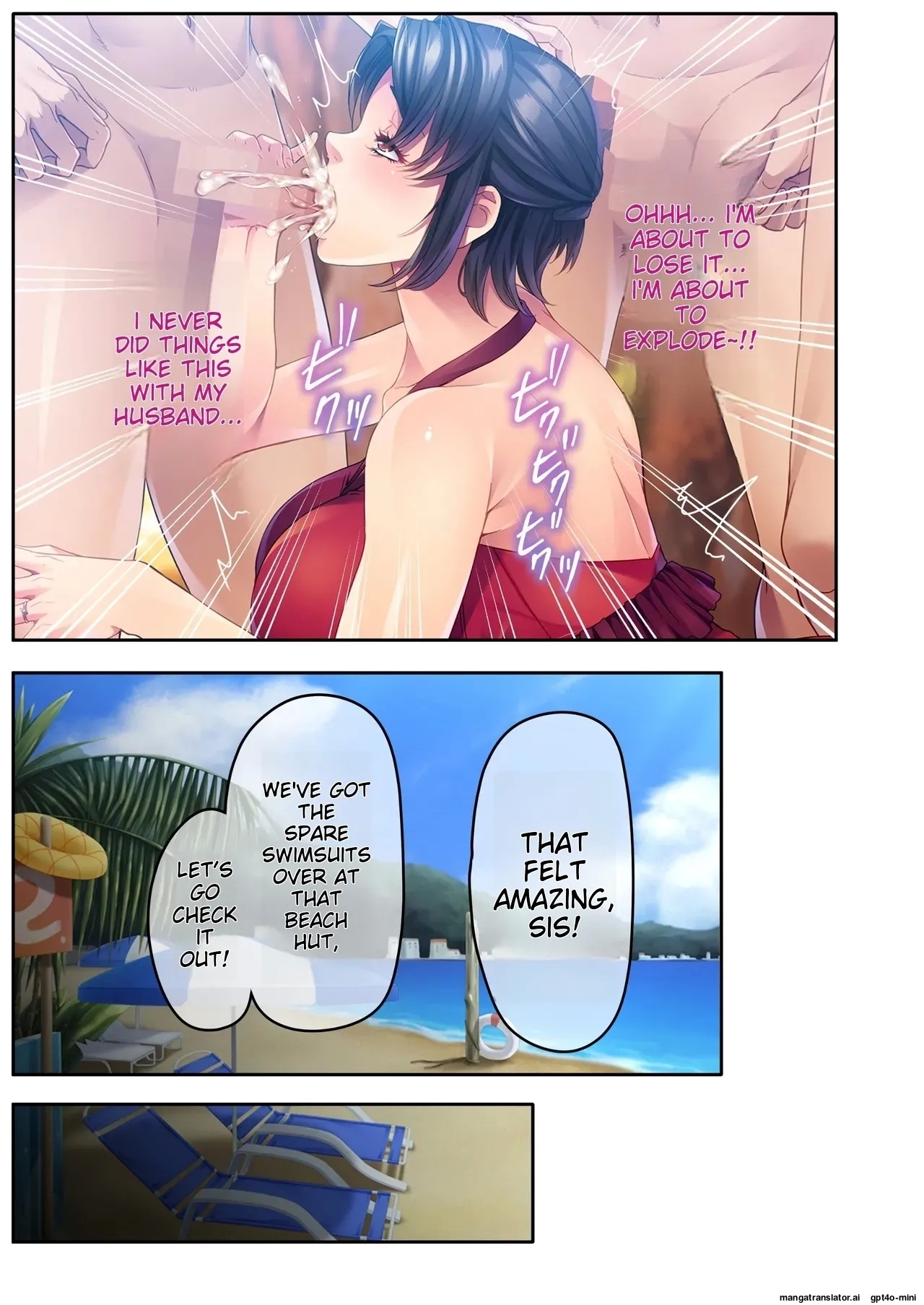 The busty promiscuous mom seduced by the playboys ~ The laid-back stepmom transforms a beach babe! Mosaic Comic Compilation - Page 8