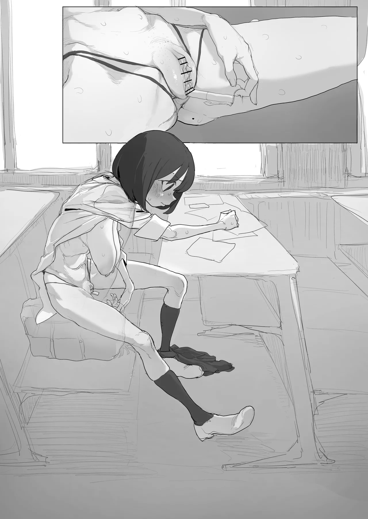 自習室で露出オナの練習してたら友達が来てピンチのルナちゃん - Page 21