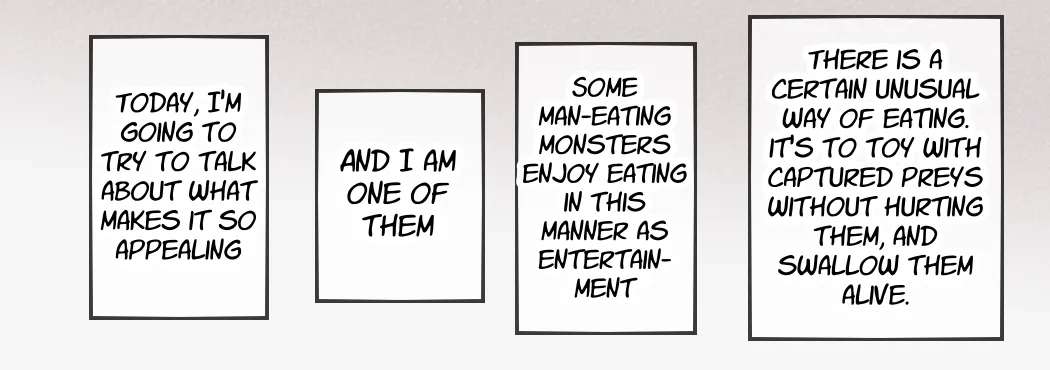 A giant fox girl swallows humans whole while reviewing food in a vore manga - Page 1